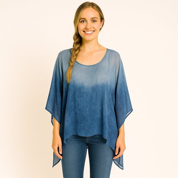 Laura Blue Tye Dye Ombre Semi Sheer Flowy Boho Women's Tunic Plus Size 2x - Picture 1 of 5